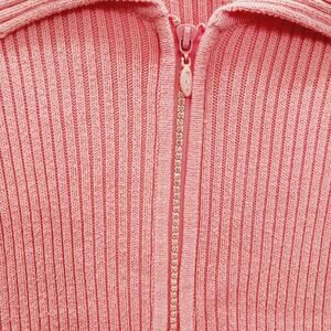 Sweater Size L Rhinestone Zipper Pink Coral Cottagecore Glitz Dopamine Y2K Chic